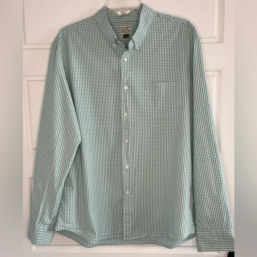 J. Crew Secret Wash Organic Cotton Poplin Button Down Shirt For Men Gingham XL